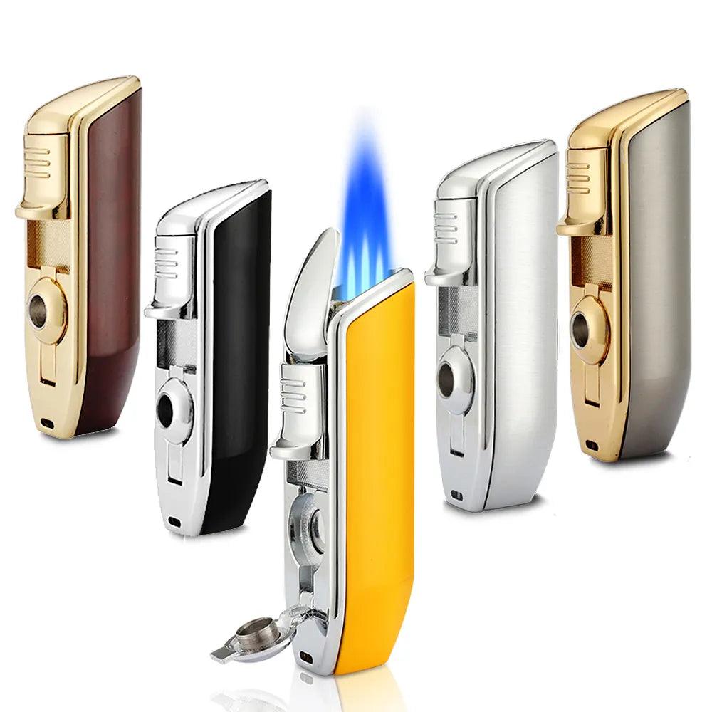 Metal Windproof 3-Jet Blue Flame Cigar Lighter with Built-in Cutter - Man Gifts Shop