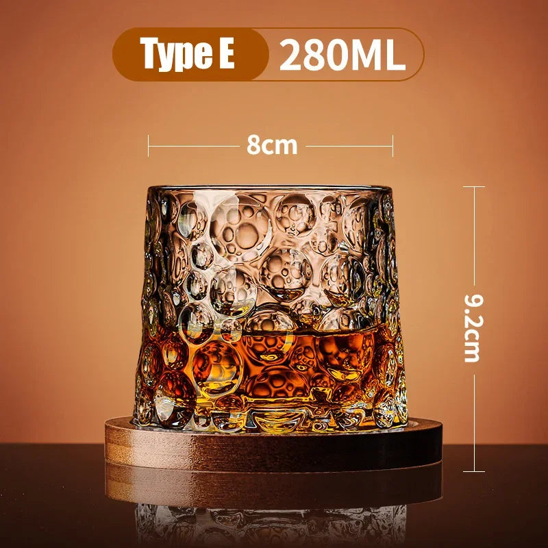 Crystal Base Tumbler: MGS Rotating Whiskey Glass - Elegant Drinkware for Home and Bar - Man Gifts Shop