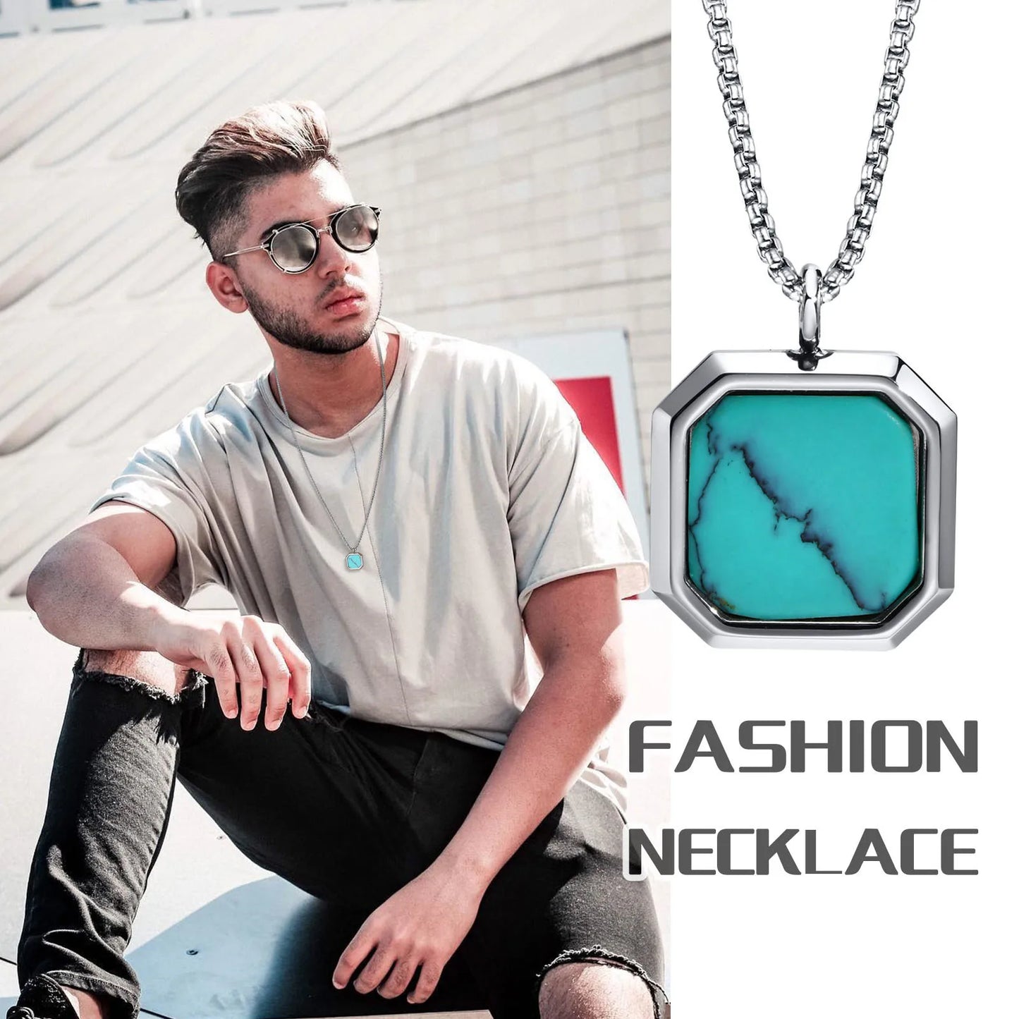 Punk Elegance: Square Natural Stone Necklace for Men