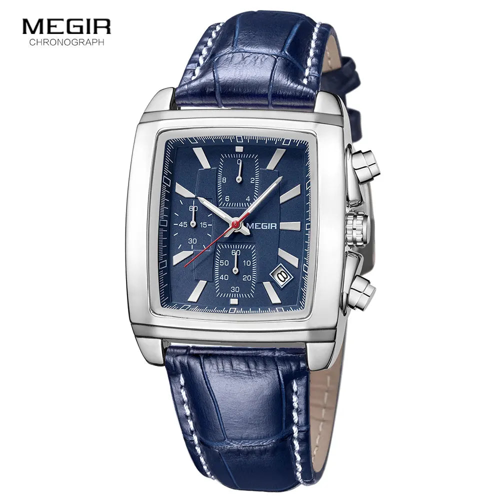 Original MEGIR Rectangle Dial Leather Strap Casual Watch - Man Gifts Shop