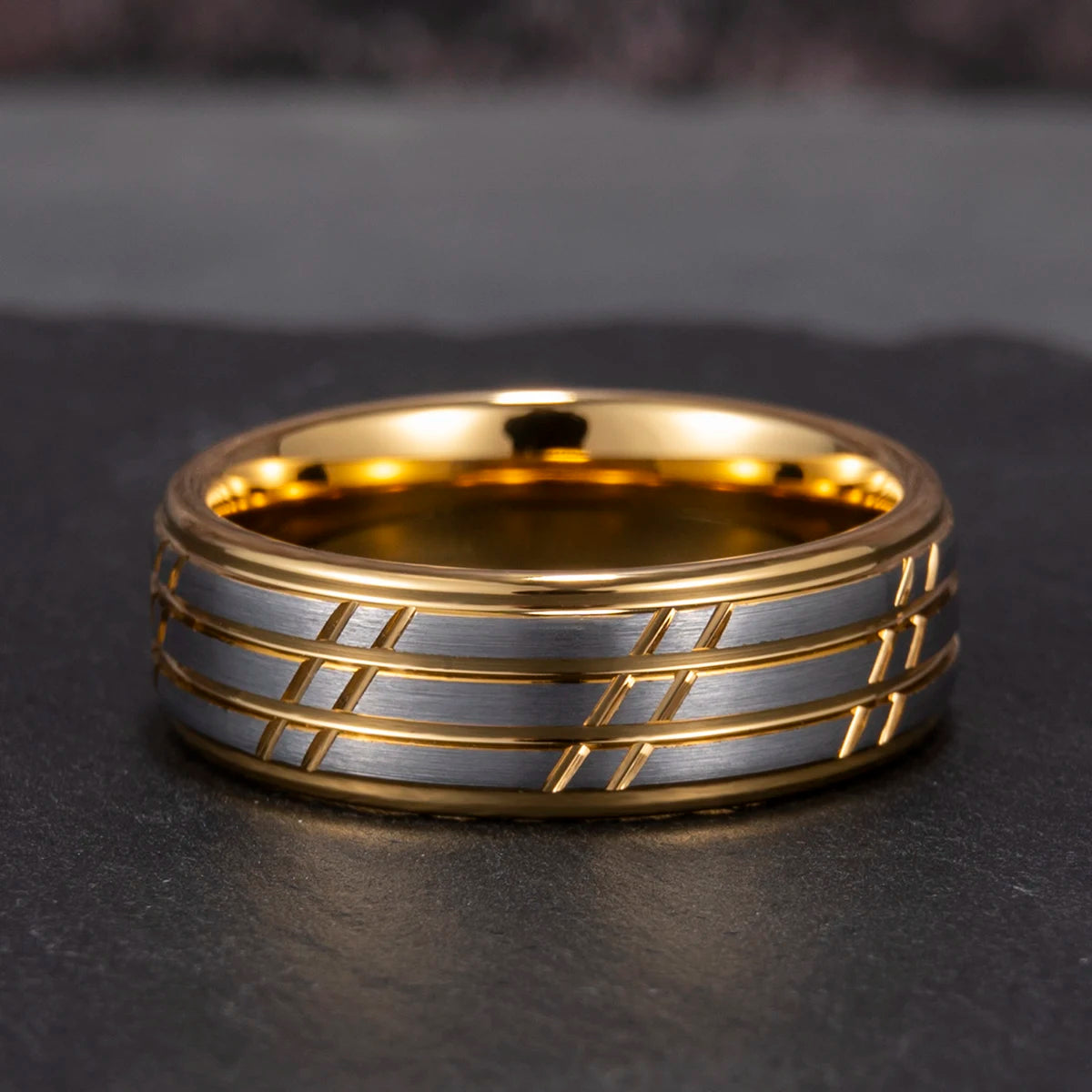 MGS Tungsten Carbide Golden Fluted 8mm Ring