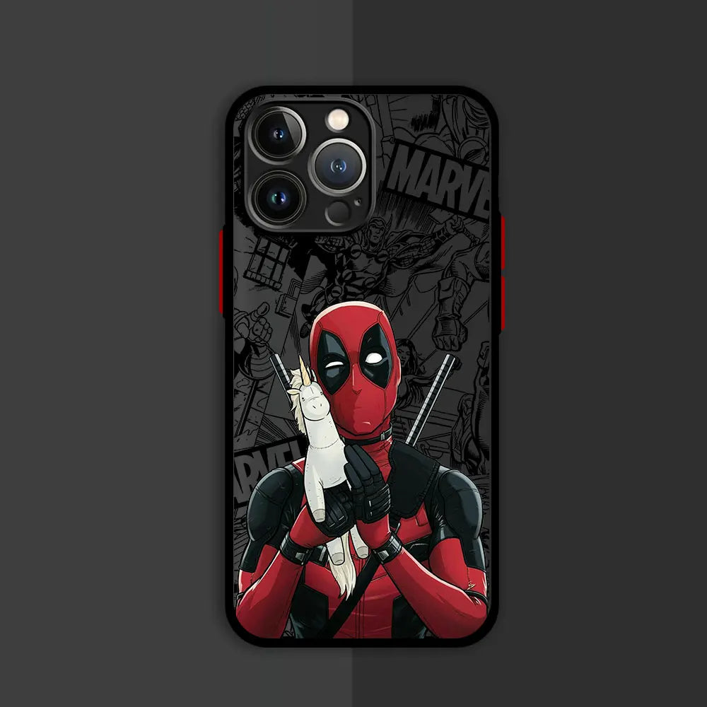 Marvel Deadpool Hard PC Luxury Matte Cover Case for iPhone 11, 12, 13, 14, 15, 16 Pro, Max, Mini, and Plus