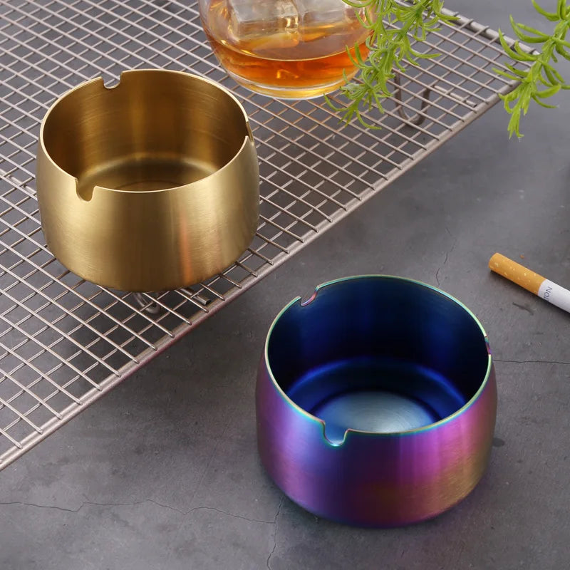 Elegant Stainless Steel Round Ash Tray - High Temperature Resistant Smoking Accessories for Home and Desktop - Man Gifts Shop