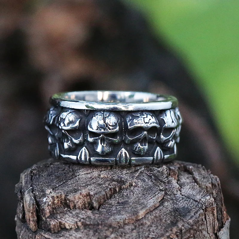 Elevate Your Edge: Unique Silver 316L Stainless Steel Heavy Sugar Skull Ring - Men's Mandala Flower, Santa Muerte, Biker Jewelry - Man Gifts Shop