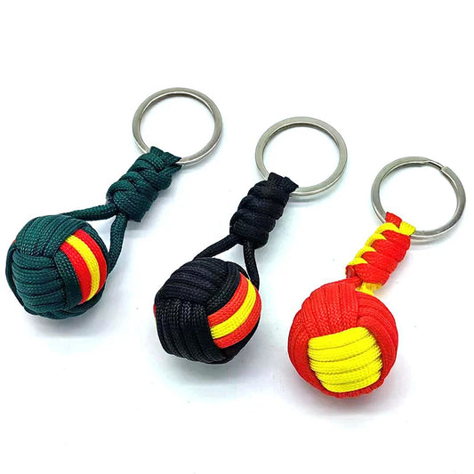 Military Parachute Woven Rope Ball Keychain – Monkey Fist Lanyard Survival Tool & Outdoor Jewelry