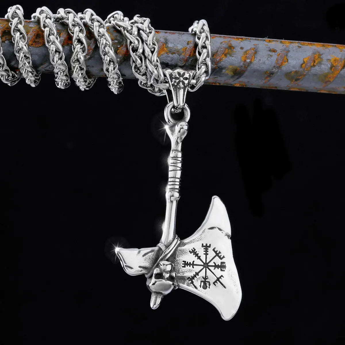 Forge Your Bold Viking Style with Stainless Steel Viking Axe Necklace - Valknut Pendant for Men - Man Gifts Shop