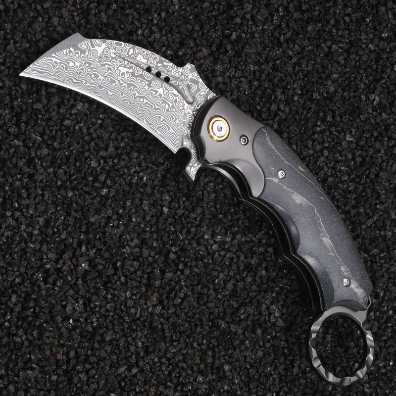 MGS Damascus Steel Wood Handle High-Quality Handmade Claw Folding Bearing EDC Knife - Man Gifts Shop