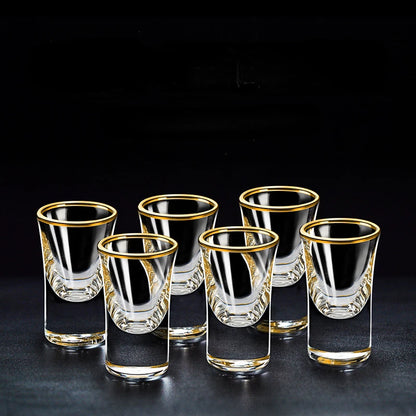 6-Piece Gold Rim Shot Glass Set – Elegant Glass Cups for Spirits & Baijiu