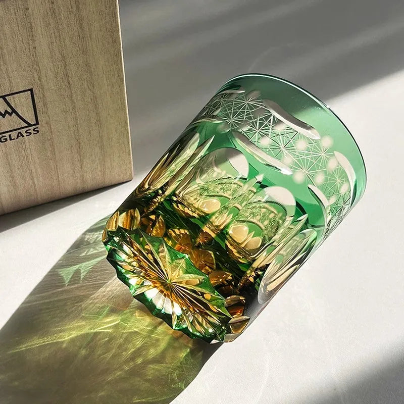 MGS Japanese Edo Kiriko Stellar Pulse Hand Carved Whiskey Glass