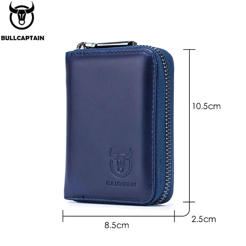 BULLCAPTAIN Genuine Leather RFID Zipper Card Holder Wallet for Men