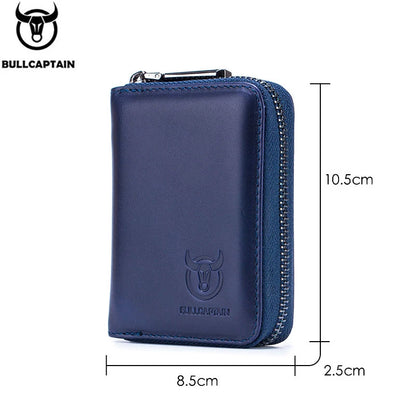 BULLCAPTAIN Genuine Leather RFID Zipper Card Holder Wallet for Men