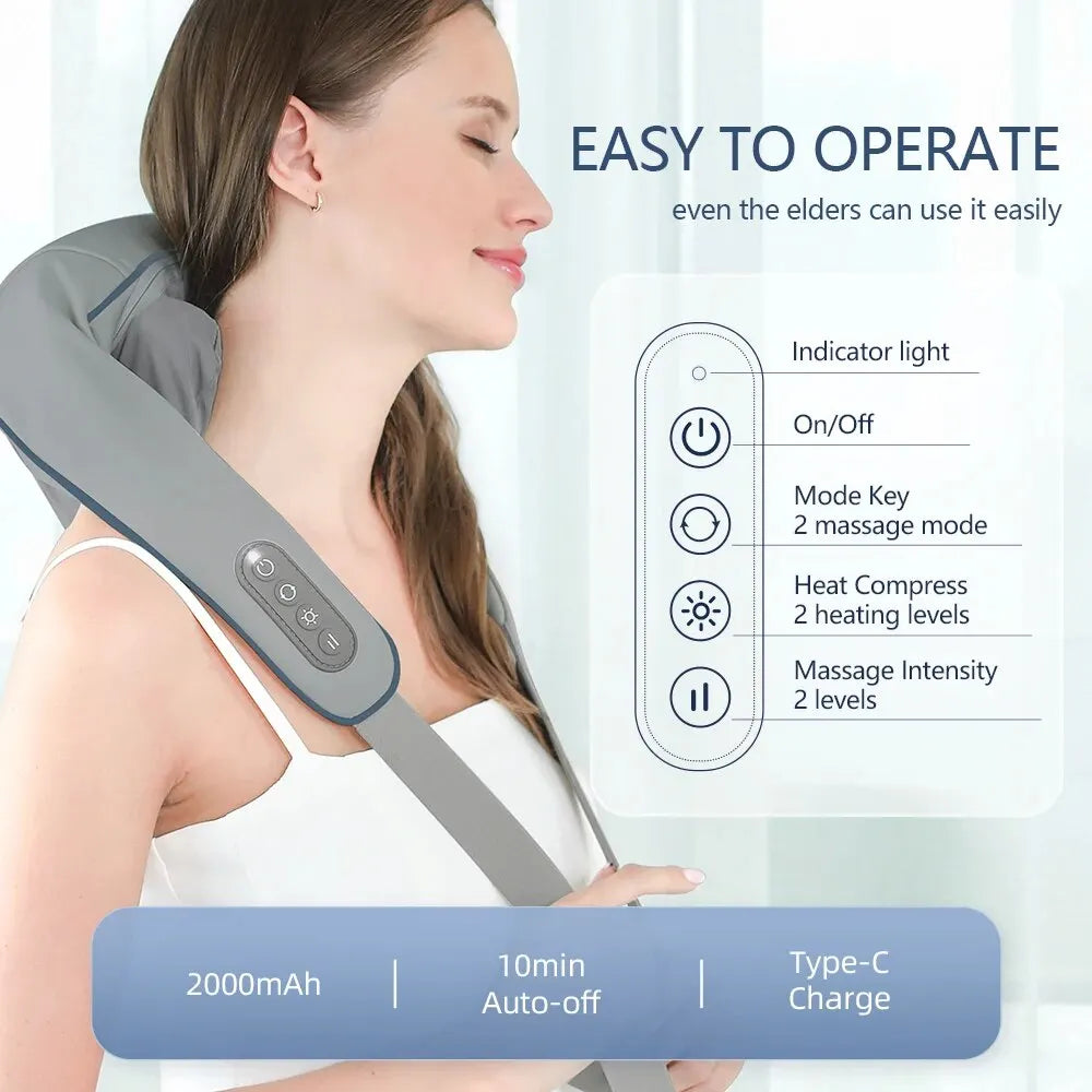 MGS Foreverlily Wireless Neck and Back Massager - Neck and Shoulder Kneading Massage Shawl for Cervical Relaxation