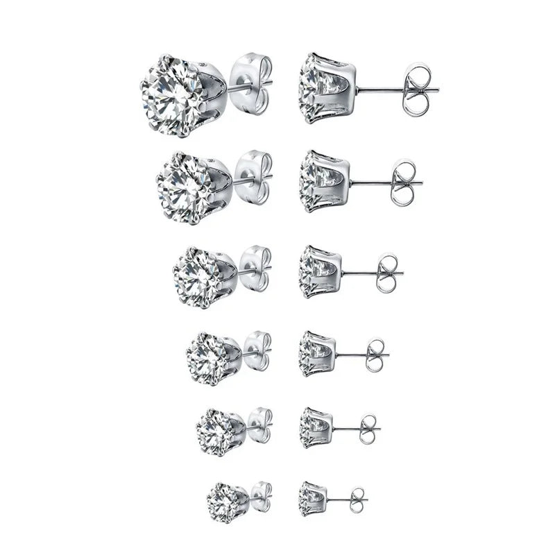 MGS 1 Pair Classic Stainless Steel Stud CZ Zircon Surgical Steel Earrings CZ Zircon Surgical Steel - Man Gifts Shop