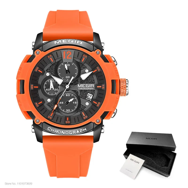 Original MEGIR Sport Luminous Chronograph Quartz Wristwatch with Auto Date Silicone Strap - Man Gifts Shop