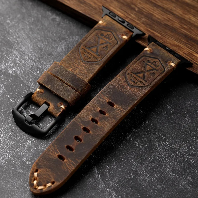 Handmade Genuine Leather Cowhide Apple Watch Watchband - Man Gifts Shop