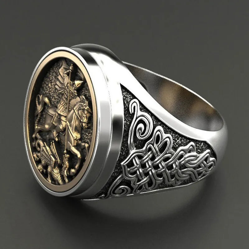 MGS Men's Finger Ring Dual Gold Color Metal Rome Soldier Horse Dragon Rings - Man Gifts Shop