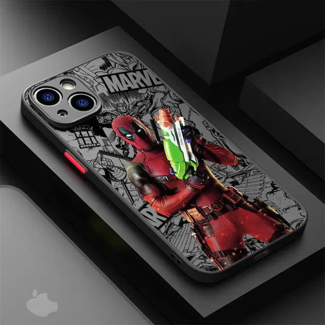 Marvel Deadpool Hard PC Luxury Matte Cover Case for iPhone 11, 12, 13, 14, 15, 16 Pro, Max, Mini, and Plus