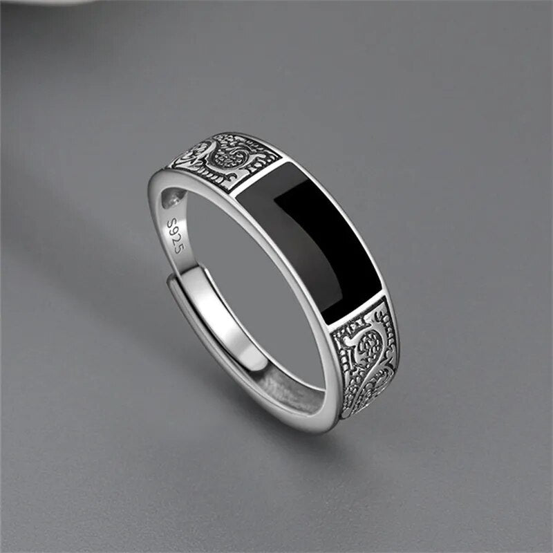 MGS 925 Sterling Silver Black Retro Dragon Pattern Ring For Men - Man Gifts Shop