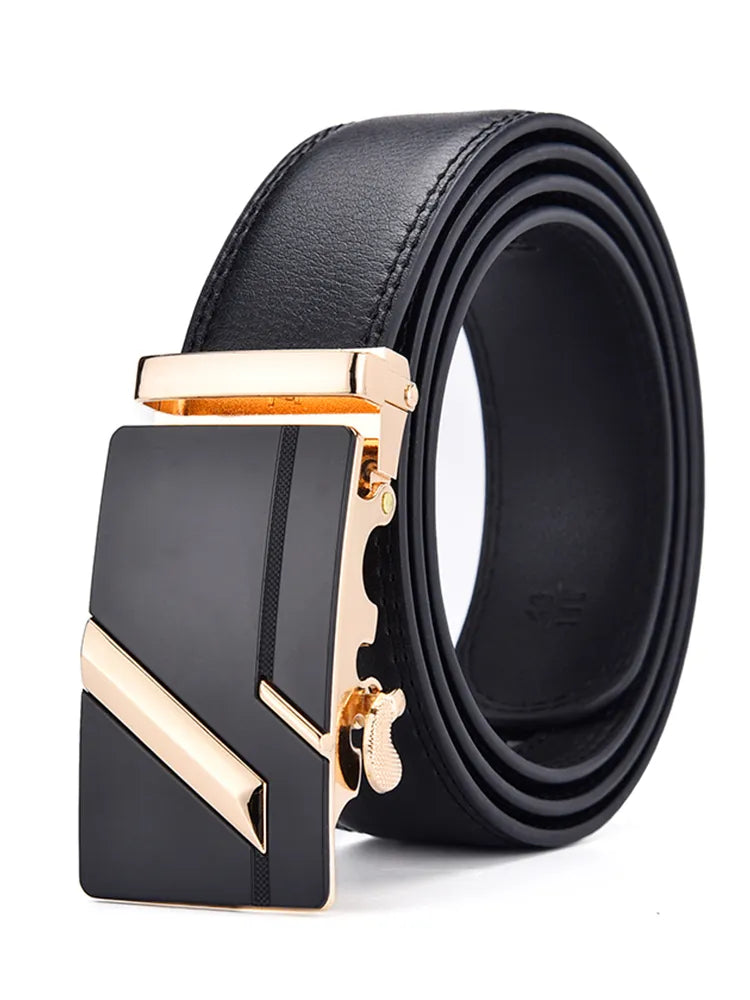 MGS Men's Luxury Leather Belt: Genuine, Stylish, with Automatic Metal Buckle - Man Gifts Shop