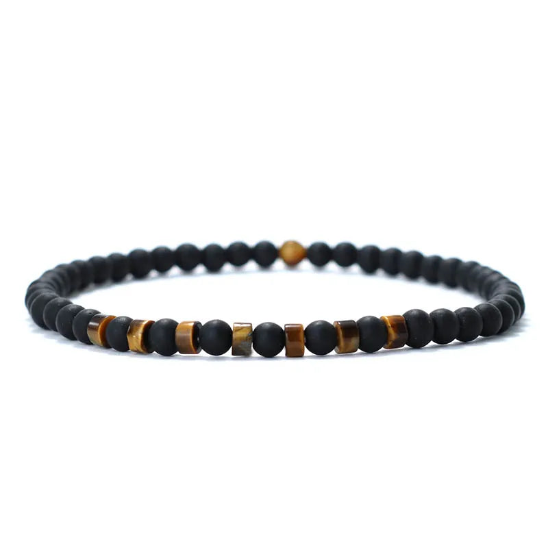 Men’s Natural Stone Beaded Bracelet – 4mm Onyx, Tiger Eye, and Bohemian Style Wristband