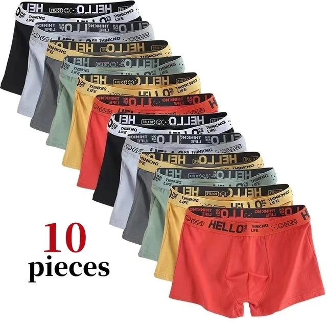 MGS 10Pcs - High Stretch Boxer Shorts / Tanga Breathable Soft Men's Shorts Comfortable Size L-4XL