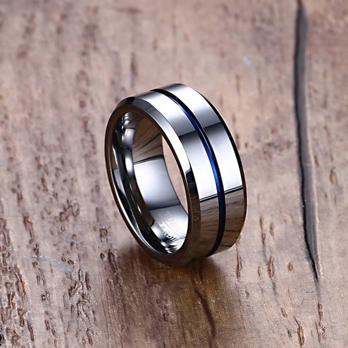 Men's Wedding Band Tungsten Rings Groove Ring Carbide Blue Line 8mm Size 7-13 - Man Gifts Shop