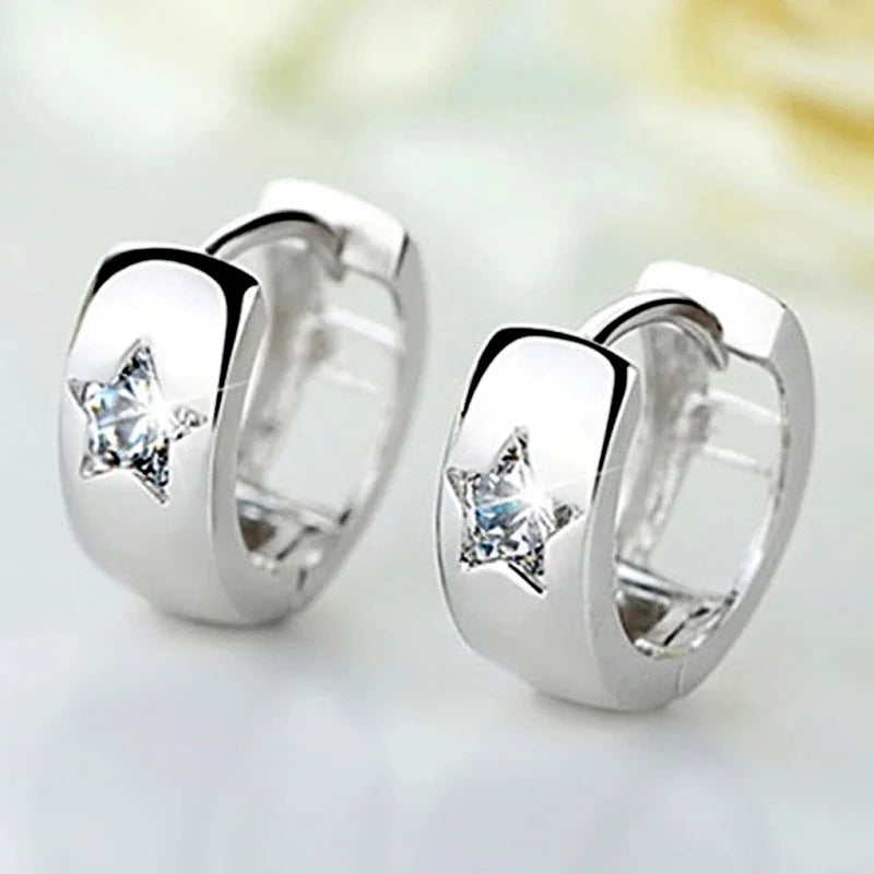 MGS Small Round Hoop Earrings with Shiny White Zirconia - Man Gifts Shop