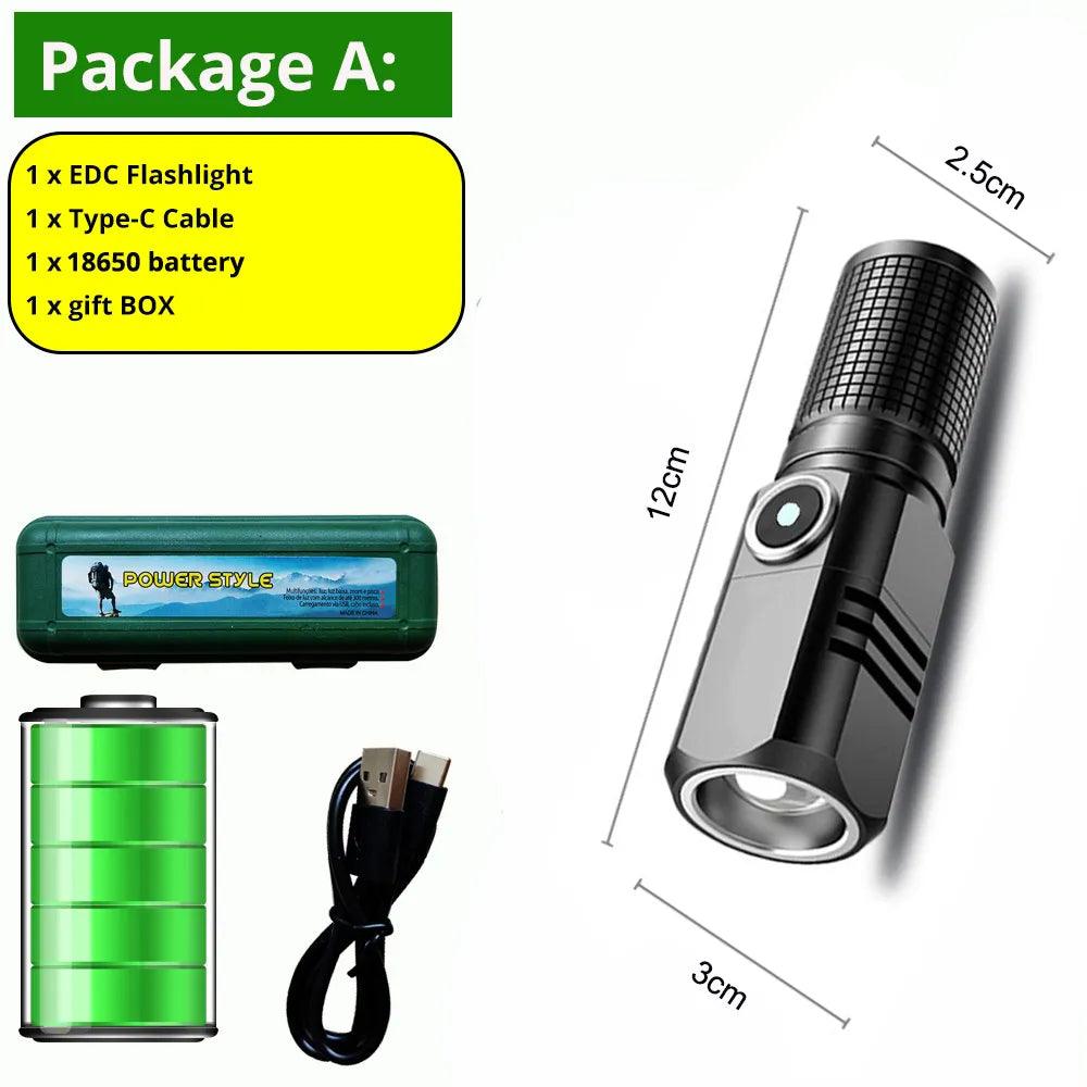 Powerful LED Flashlight Built-in Battery Type-c Rechargeable - Man Gifts Shop