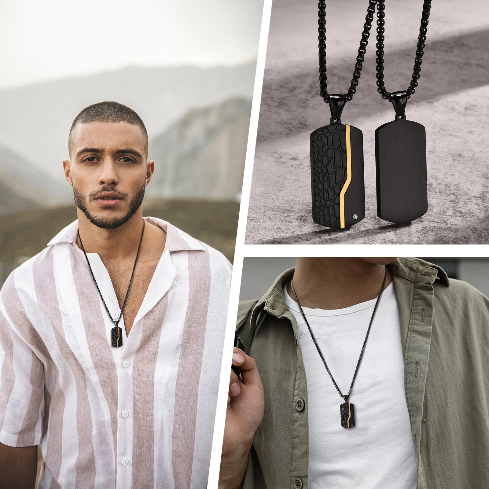 Unleash the Rebel: Men's Iced Out Dog Tag Necklace – Rock Punk Fusion in Black and Gold Stainless Steel - Man Gifts Shop