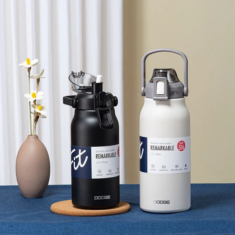 Ultra Capacity 1300ML Stainless Steel Thermal Bottle with Straw - Perfect for Hot & Cold Drinks, Sports, and Outdoors