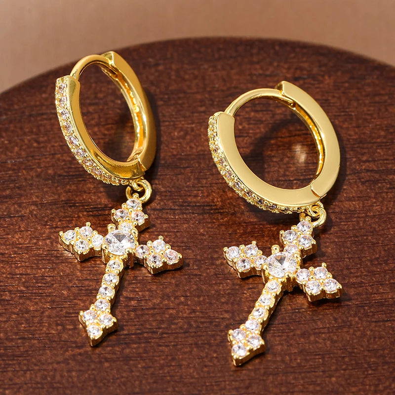 MGS Fashion Gold Color Cross Stud Rhinestone Jewelry Earrings - Man Gifts Shop