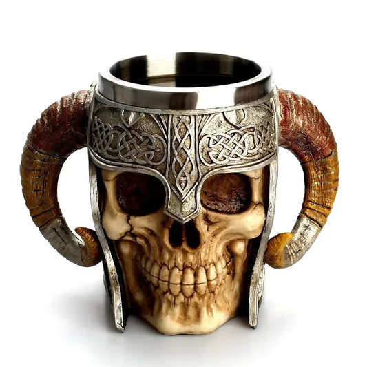 MGS Viking Skull Mug 304 Stainless Steel Ram's Horn Lord Warrior Skull Beer Mug