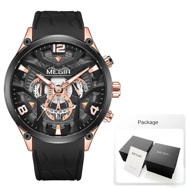 Original MEGIR Luxury Silicone Strap Waterproof Chronograph Quartz Wristwatch - Man Gifts Shop