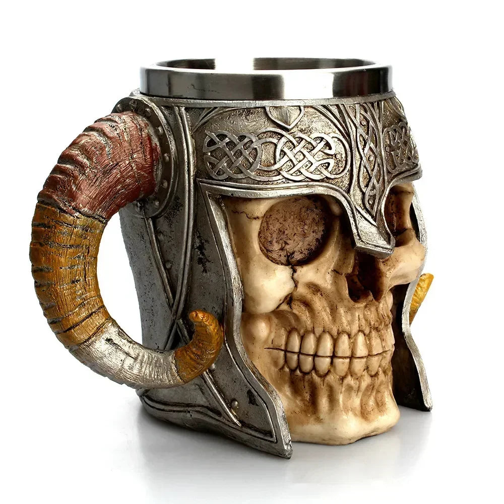 MGS Viking Skull Mug 304 Stainless Steel Ram's Horn Lord Warrior Skull Beer Mug