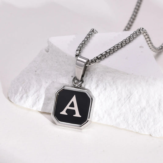 MGS Stainless Steel Square Simple Collar with A-Z Initial Letters Men Necklaces - Man Gifts Shop