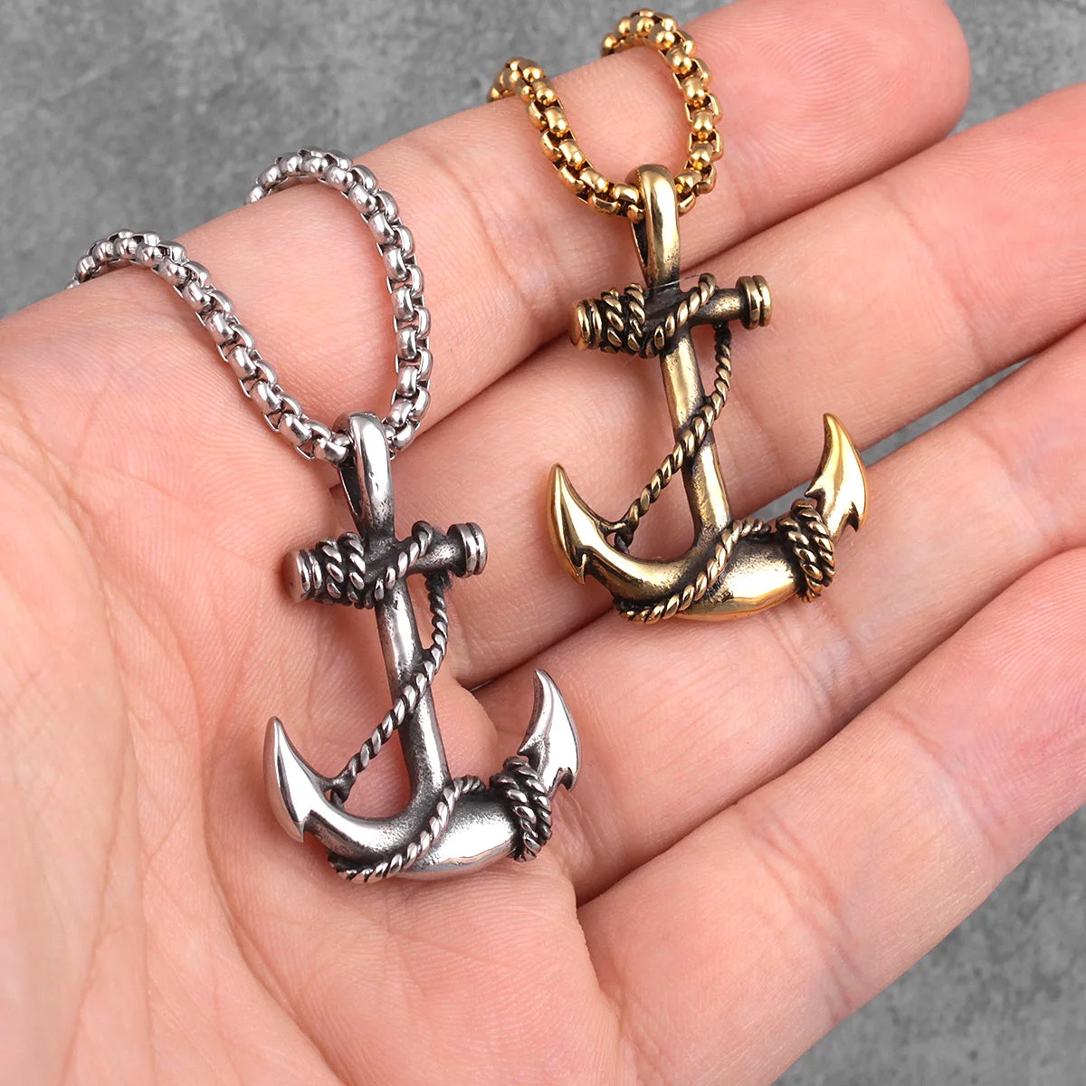 Navigate Your Style: Stainless Steel Sea Anchor Necklace for Men