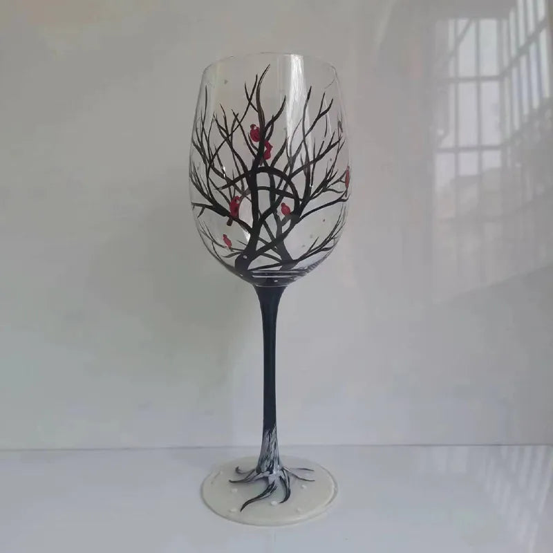 MGS Four Seasons Trees Printed High-Legged Wine Glasses - Stylish and Capacious Glass Cup Set for Wine, Beer, and Cocktails - Man Gifts Shop