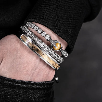 Stainless Steel Eagle Bracelet Set with Tiger Eye Stones - Handmade Luxury Gift for Men - Man Gifts Shop