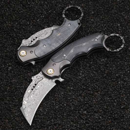 MGS Damascus Steel Wood Handle High-Quality Handmade Claw Folding Bearing EDC Knife - Man Gifts Shop