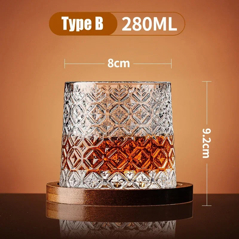 Crystal Base Tumbler: MGS Rotating Whiskey Glass - Elegant Drinkware for Home and Bar - Man Gifts Shop