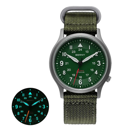 BERNY Men's Titanium Pilot Watch – Classic Field Quartz Wristwatch with Super Luminous Dial, Sapphire Crystal, 5ATM Water Resistant