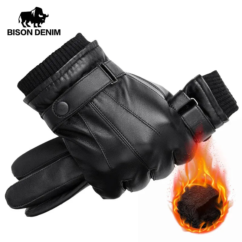 Warmth and Style: Original BISON DENIM Genuine Sheepskin Leather Gloves - Man Gifts Shop