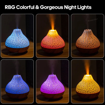 Original Kinscoter 300ML Volcano Air Humidifier – USB Mist Diffuser with 7-Color Light