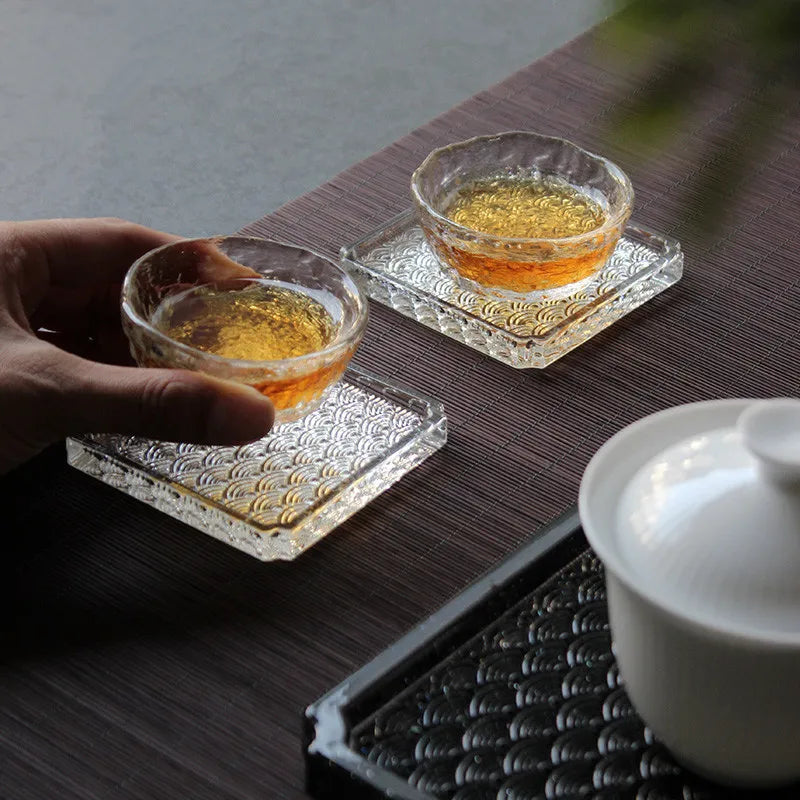 MGS Japanese Style Sea Wave Pattern Glazed Whiskey Glass Coaster