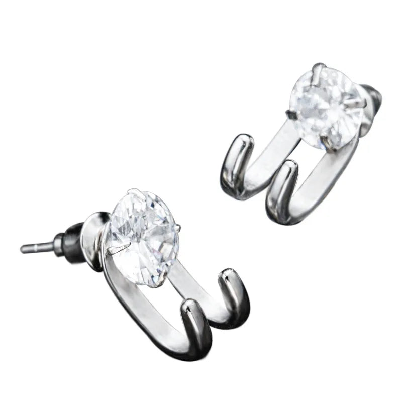 MGS Simple Zircon Stud Hook Shape Earrings - Man Gifts Shop