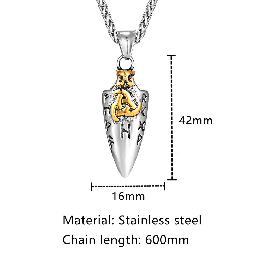 Empower Your Journey: Odin's Spear Gungnir Necklace in Gold Stainless Steel with Valknut Talisman