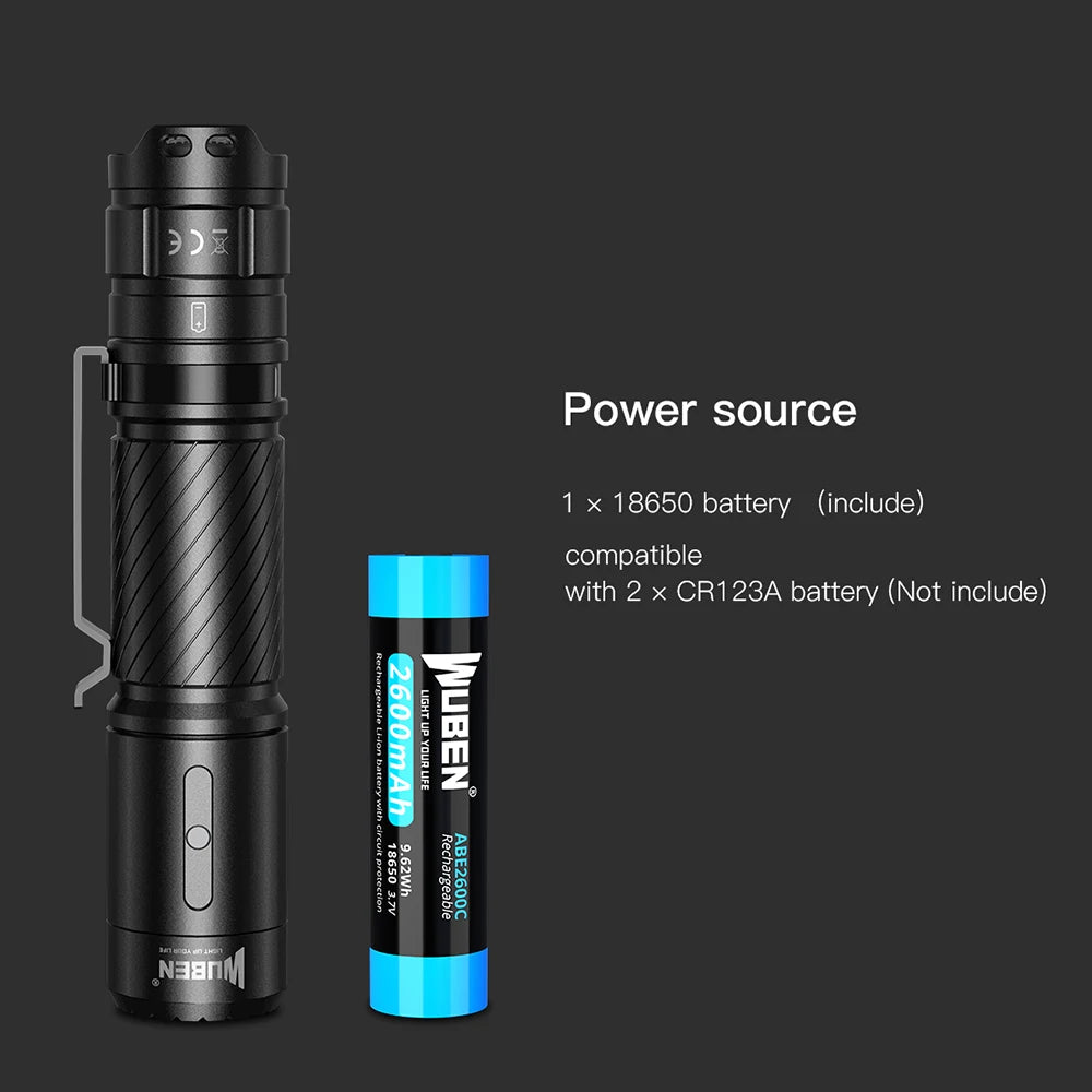 [Original] WUBEN C3 LED EDC Type-C Rechargeable High-powerful 1200LM With Battery Waterproof Flashlight Torch