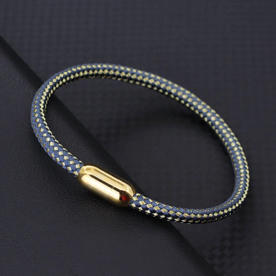 Gold Stainless Steel Men’s Magnetic Rope Bracelet 6mm – Luxury Outdoor Casual