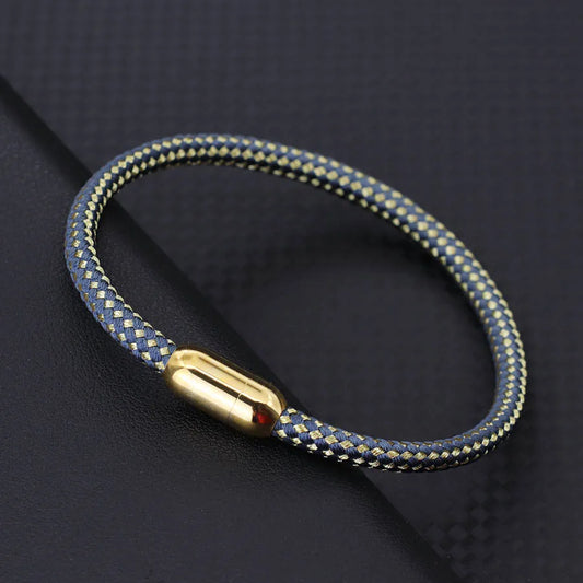 Gold Stainless Steel Men’s Magnetic Rope Bracelet 6mm – Luxury Outdoor Casual