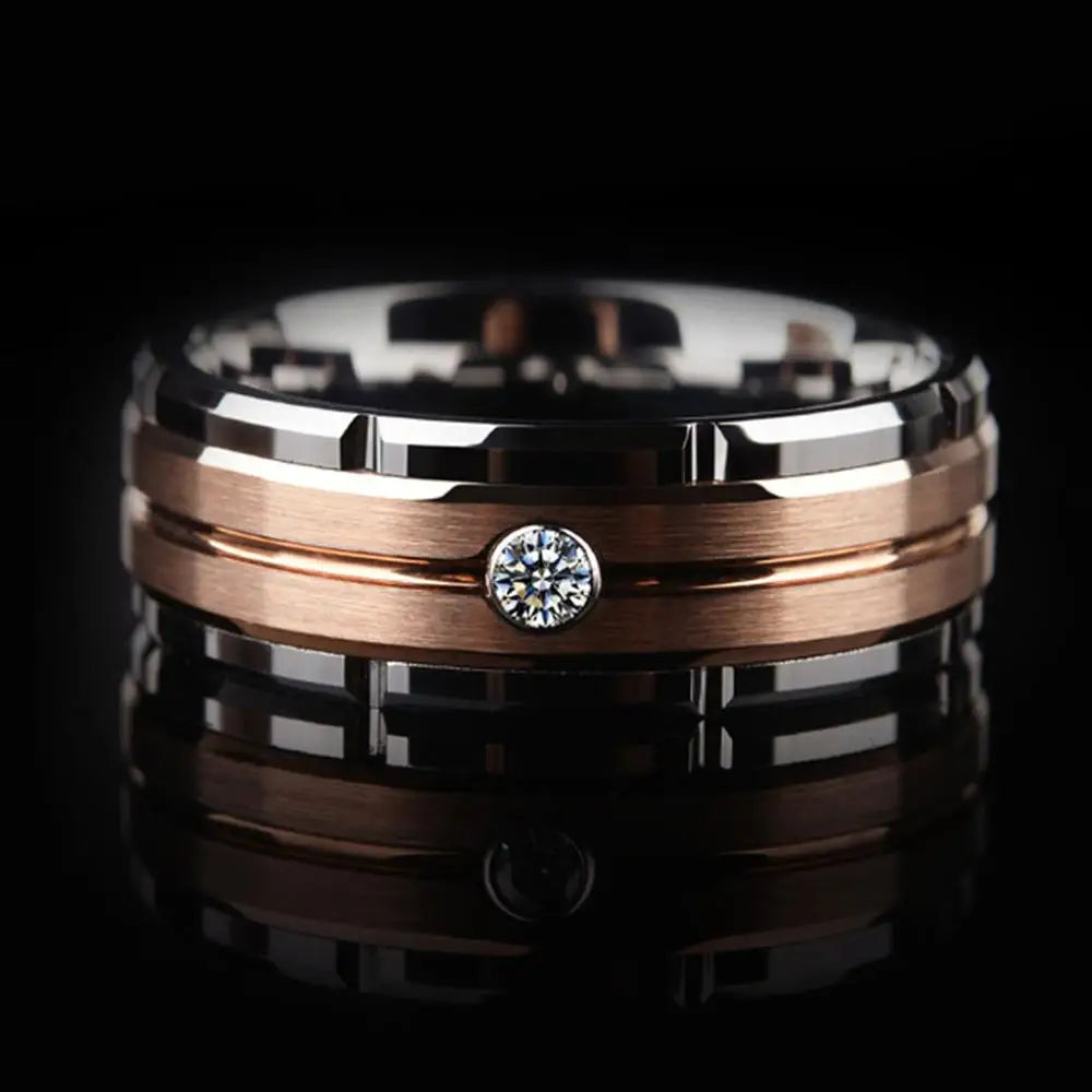 Men's Charm Wedding Band 8mm Tungsten Carbide Promise Rings For Men Brown Color White Zircon Jewelry - Man Gifts Shop